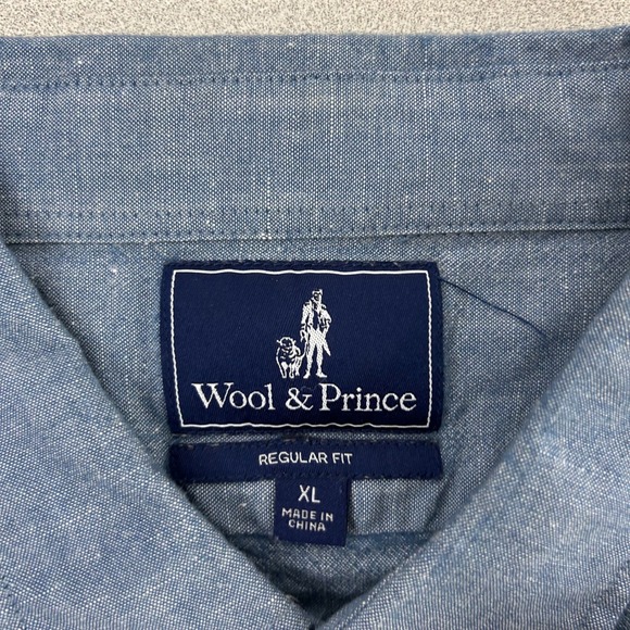 Wool and Prince Button Down Shirt Blue Chambray Regular Fit Mens XL Long Sleeve - Picture 4 of 10